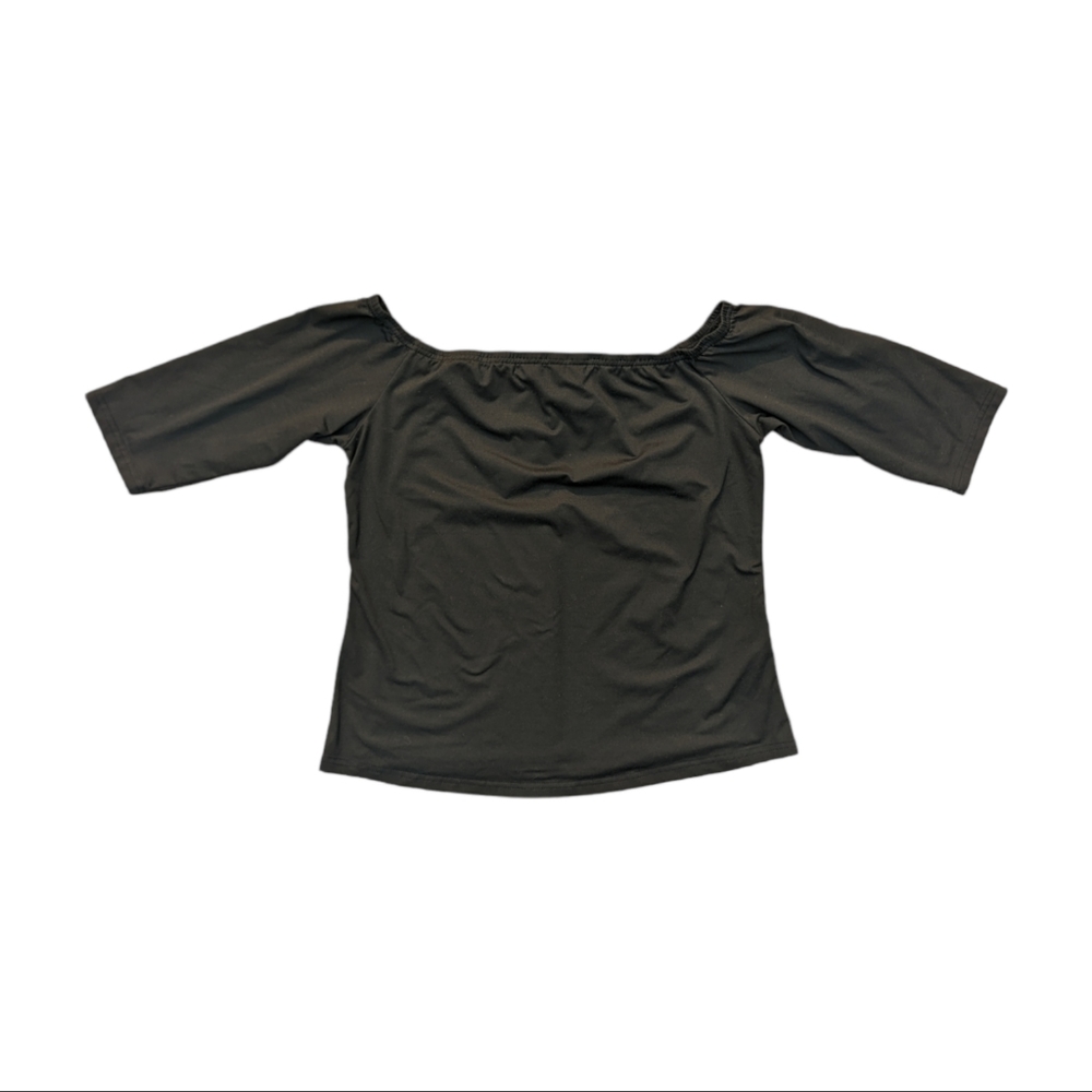 NWOT NEW Black Minimal Off-The-Shoulder Square Neckline Top 3/4 Sleeves Size 2XL